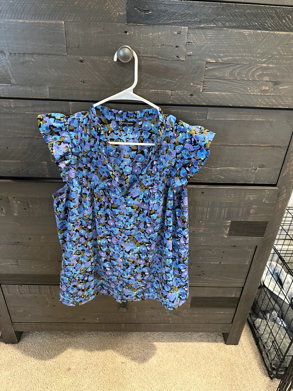 Blue Floral Cap Sleeve Women’s Top